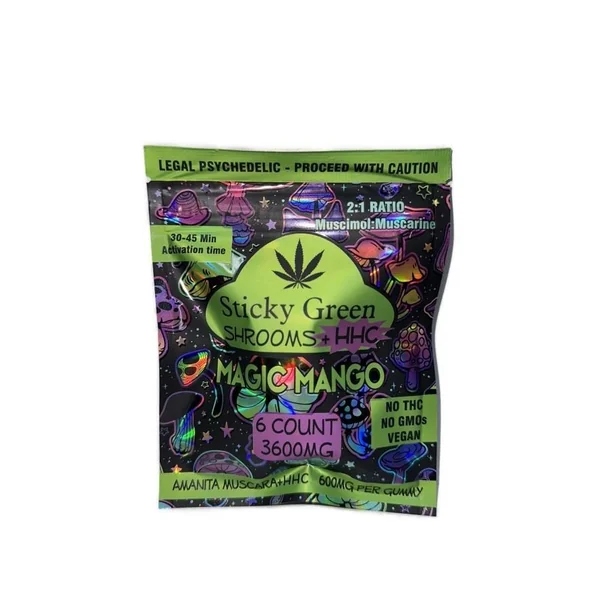 Sticky Green Shroom+HHC 3600mg Gummies 6ct Magic Mango