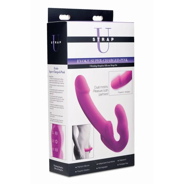 STRAP U EVOKE SUPER CHARGED PINK VIBRATING STRAPLESS SILICONE DILDO