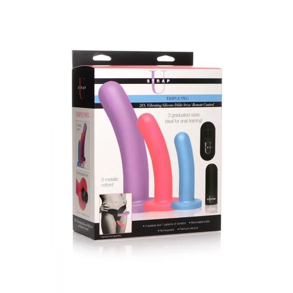STRAP U TRIPLE PEG 28X DILDO SET SILICONE W/ REMOTE