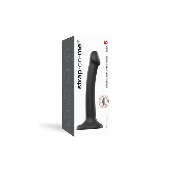 Strap-On-Me Bendable Dual-Density Silicone Suction Cup Dildo, 6.6 Inch Total Length, 1.0 Inch Max Width, Black