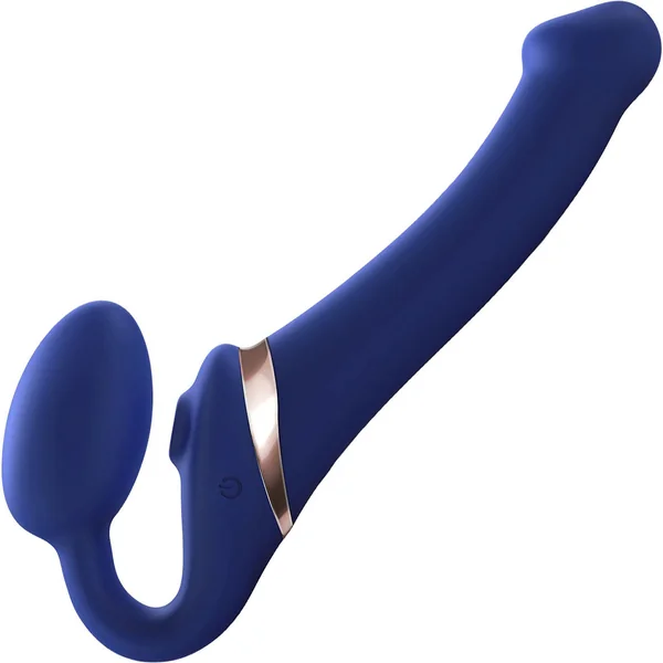 Strap-on-Me Multi Orgasm Silicone Vibrating 3 Motor Remote Strapless Strap-On, Large - Night Blue