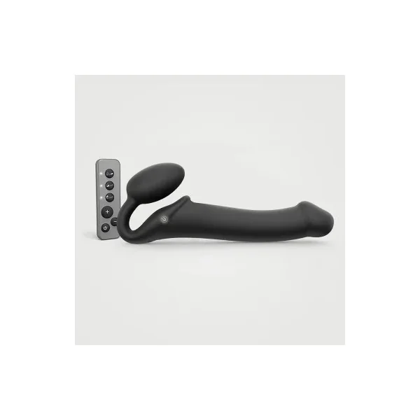 Strap-On-Me Rechargeable Remote-Controlled Silicone Vibrating Bendable Strapless Strap-On, Large, Black