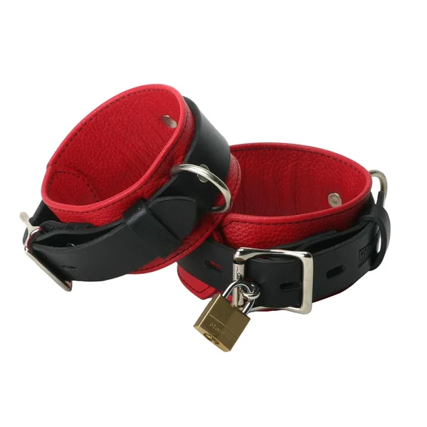 Strict Leather Deluxe Black and Red Locking Ankle Cuffs