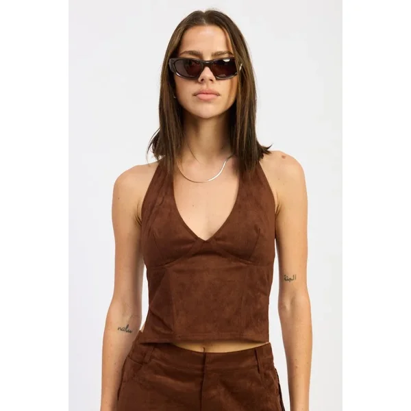 SUEDE HALTER TOP WITH BACK ZIPPER