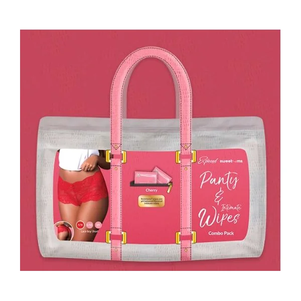 SWEETUMS LACE BOY SHORT W/ WIPES CHERRY 2XL