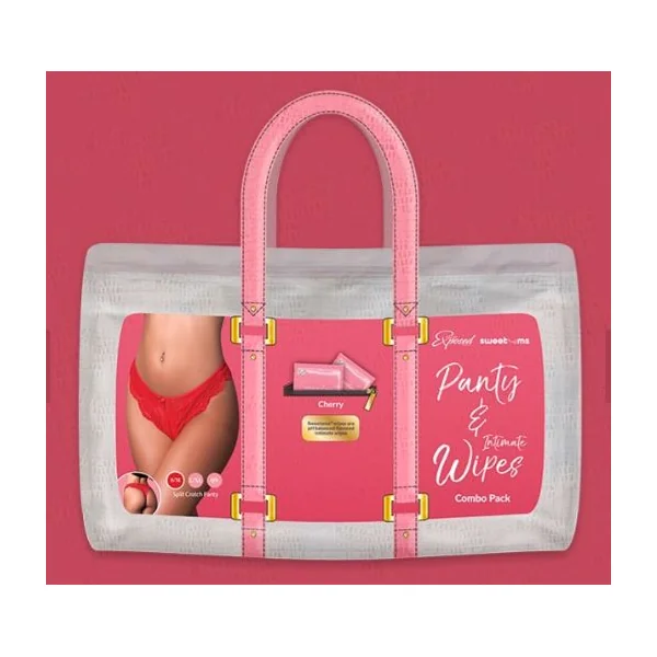 SWEETUMS SPLIT PANTY W/ WIPES CHERRY L/XL