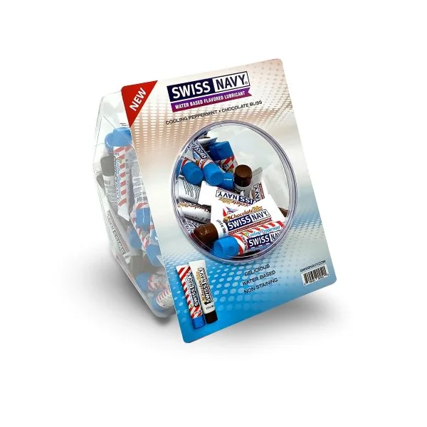 SWISS NAVY CHOCOLATE BLISS/ COOLING PEPPERMINT FISHBOWL DISPLAY 100 CT 10ML