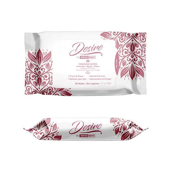 SWISS NAVY DESIRE UNSCENTED FEMININE WIPES 25CT 6PC DISPLAY