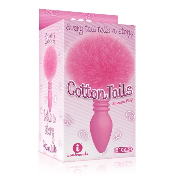 The 9's Cottontails Silicone Bunny Tail Butt Plug - Ribbed Pink