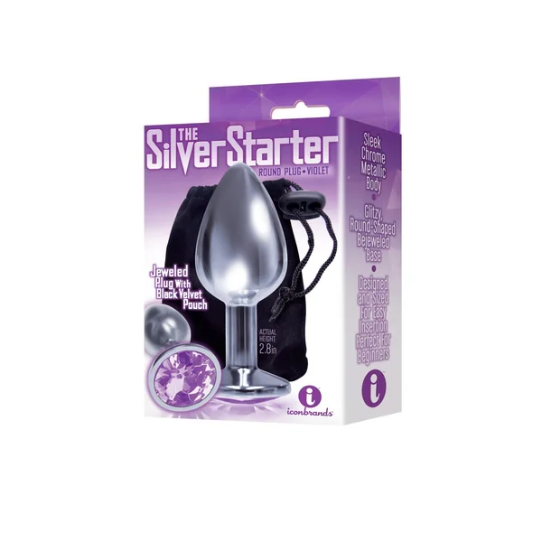 The 9's the Silver Starter Bejeweled Stainless Steel Plug - Violet