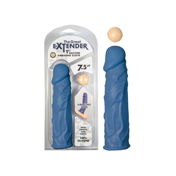 THE GREAT EXTENDER 1ST SILICONE VIBRATING SLEEVE 7.5 IN BLUE