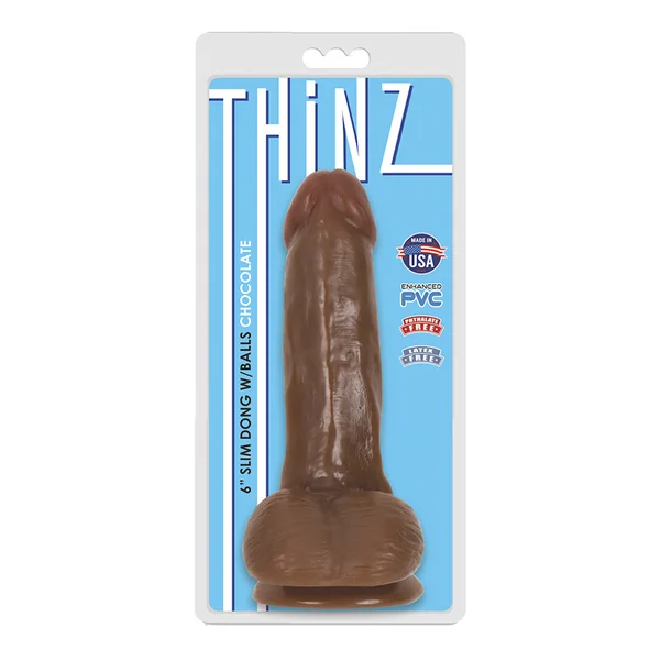 THINZ SLIM DONG 6IN W/ BALLS CHOCOLATE