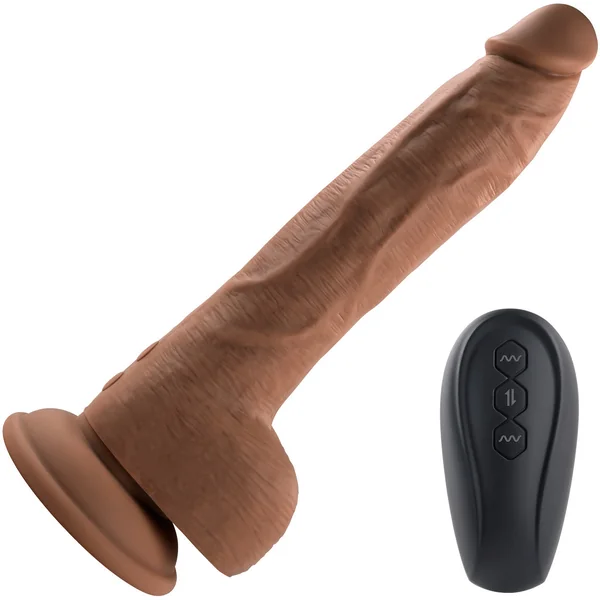 Thrust In Me Silicone Thrusting Vibrating Realistic Dong With Remote By Evolved Novelties - Caramel