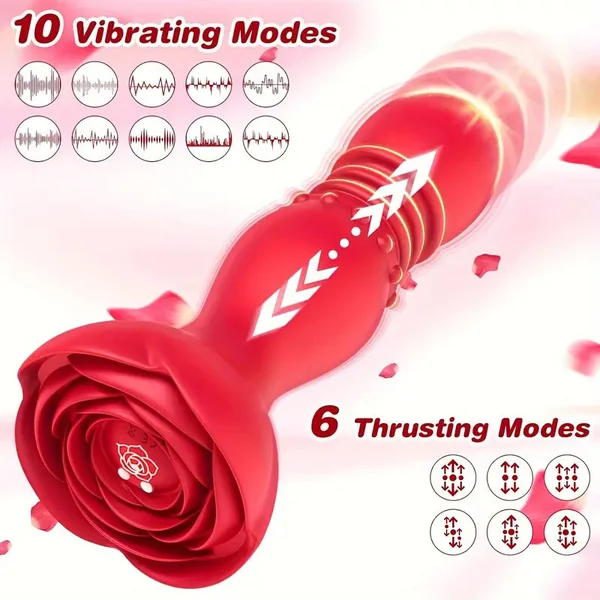 Thrusting Rose Anal Plug Vibrator Female Male Sex Toy Prostate Massager
