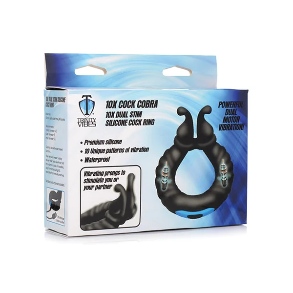 Trinity Men 10x Cobra Dual Stimulation Silicone Cock Ring - Black