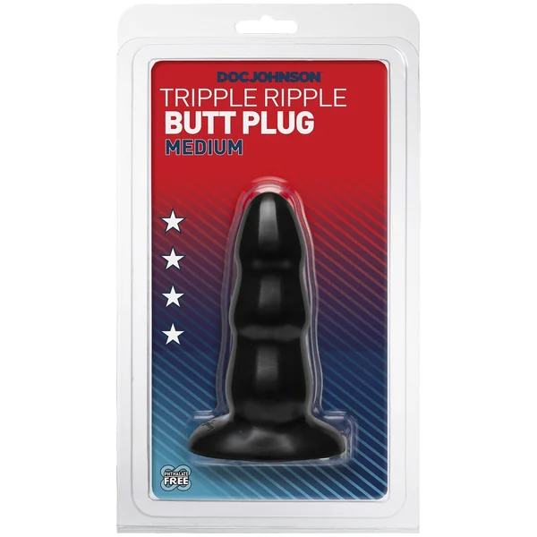 Triple Ripple Butt Plug - Medium - Black