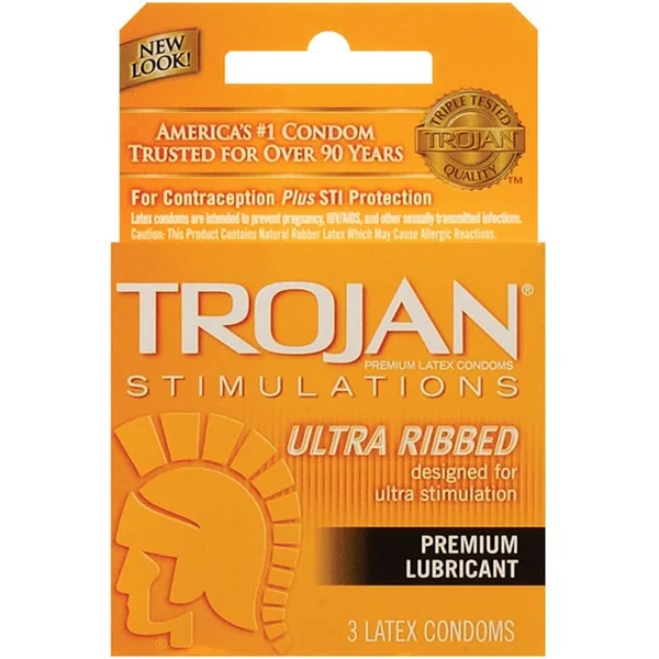 Trojan Ribbed Condoms - Box Of 3