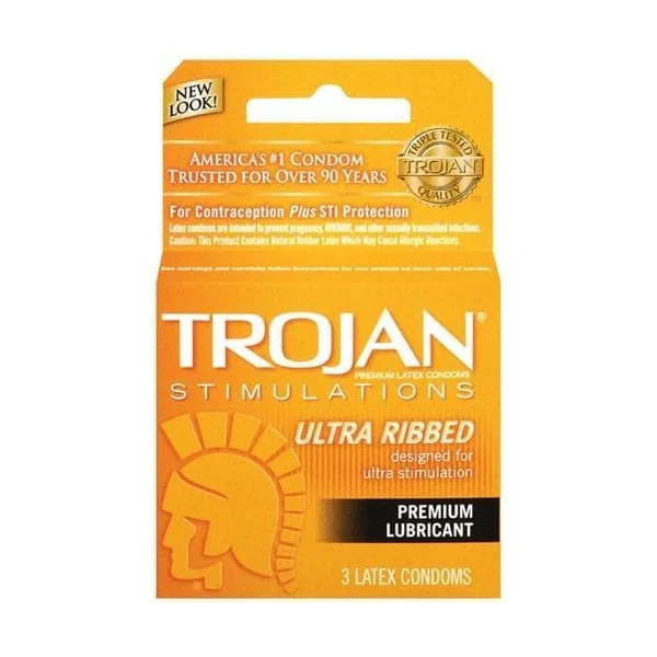 Trojan Stimulations Ultra Ribbed Lubricated Condoms - 3 Pack