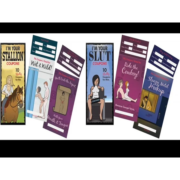 Twin Pack Slut & Stallion Pleasure Coupons For Him Her – Set of 10 Vouchers Each