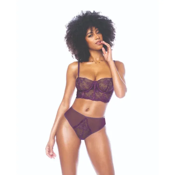 Underwire Bustier w/Removable Straps & High Waisted Thong 2 pc Set – Mulberry XL