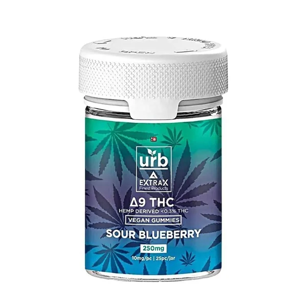 URB D9 Effex Vegan Gummies Jar 250MG 10mg Gummy Sour Blueberry