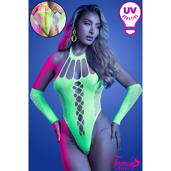 UV Rhinestone Teddy & Gloves by Fantasy Lingerie
