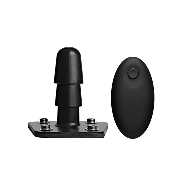 Vac-U-Lock Vibrating Plug with Rechargeable Harness Accessory and Remote Control – Black