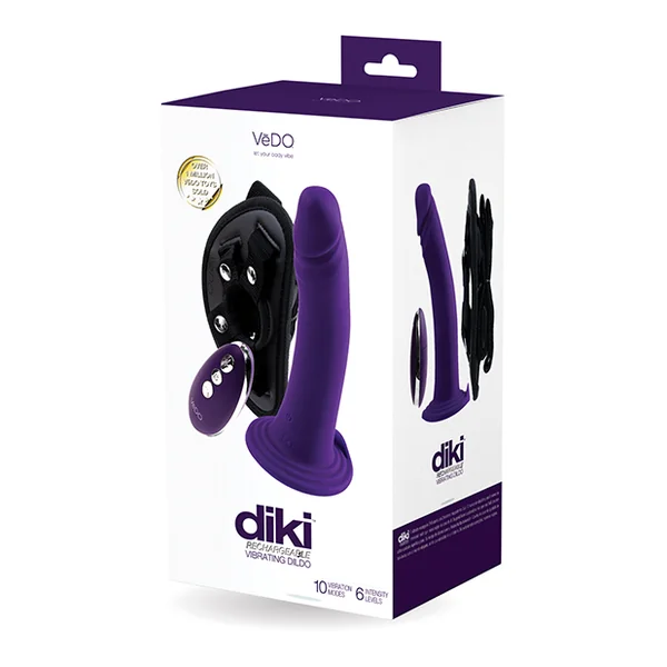 VEDO DIKI VIBRATING DILDO W/ HARNESS DEEP PURPLE