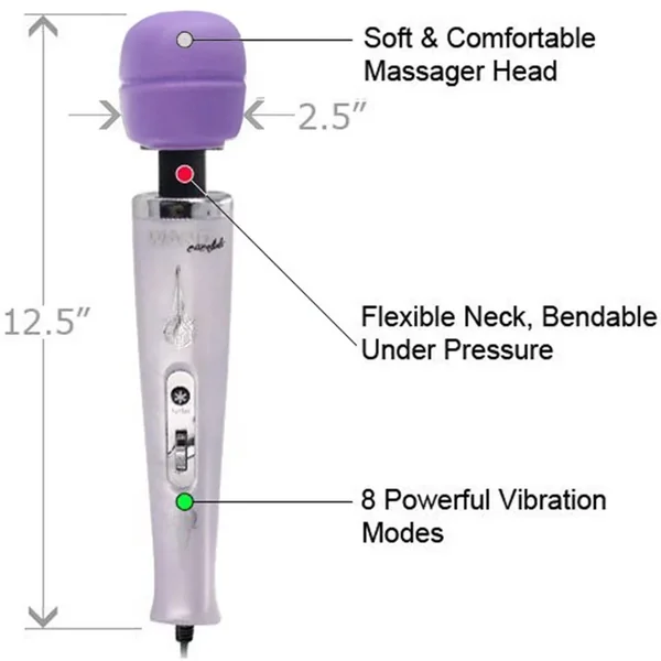 Wand Essentials Flexi-Neck 8 Speed And 8 Mode Plug In Jack Wand Vibrator Purple And White 12.5 Inch