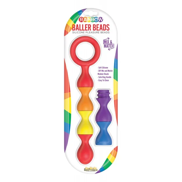 (WD) RAINBOW BALLER BEADS SILI PLEASURE BEADS W/ RING HANDLE