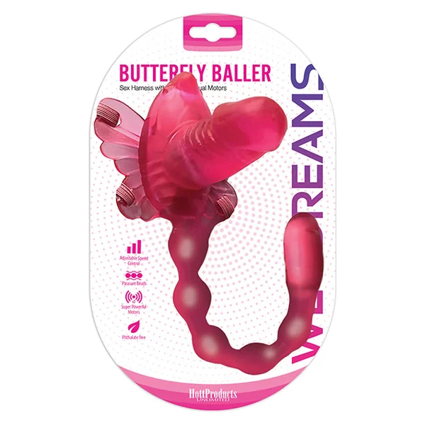 Wet Dreams Butterfly Baller Sex Harness W-dildo - Pink