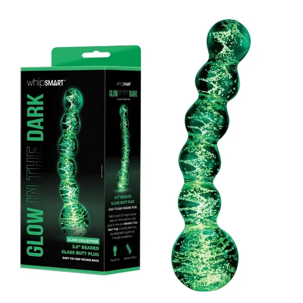 Whipsmart Beaded Anal Temperature Play 5.5-inch Glow in the Dark Glass Butt Plug