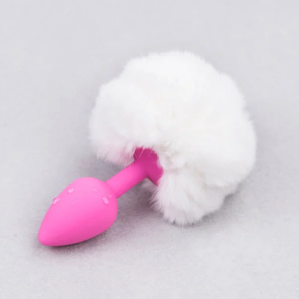 White Rabbit Tail Plug with Pink Plug