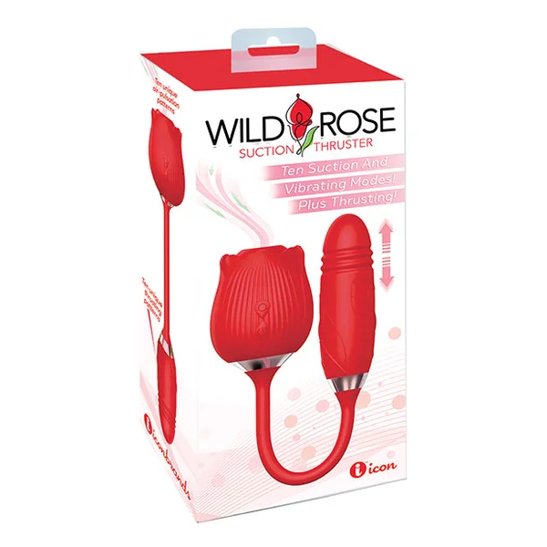 Wild Rose Rechargeable Silicone Suction & Thruster Vibrator - Red