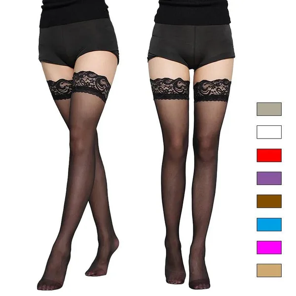Women's Floral Lace Patchwork Over Knee Thigh High Socks – Silicone Transparent