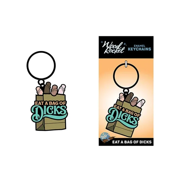 Wood Rocket Eat A Bag of Dicks Keychain – Tan