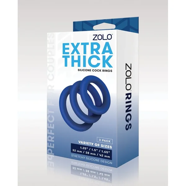 ZOLO Extra Thick Silicone Cock Rings – Blue Pack of 3